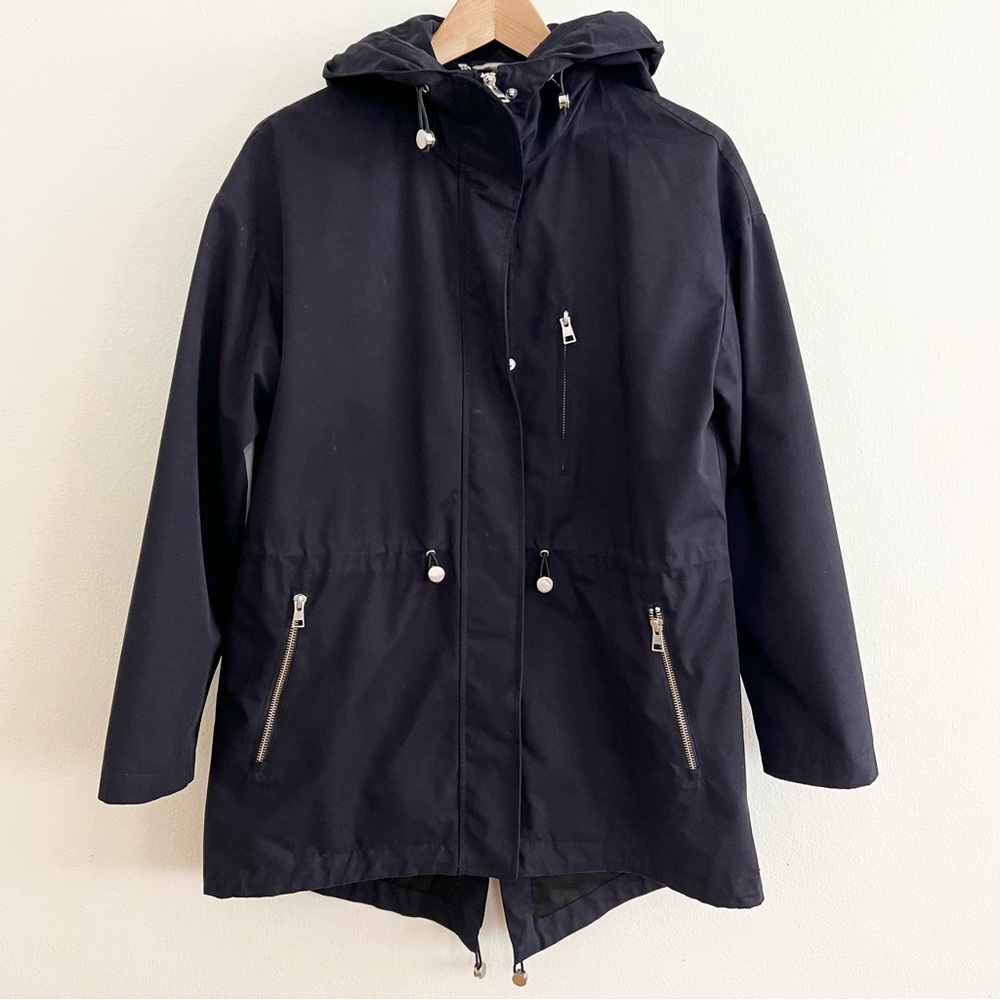 SOIA & KYO Hooded Utility Parka / Anorak, Matte Navy, Water Repellent, XS